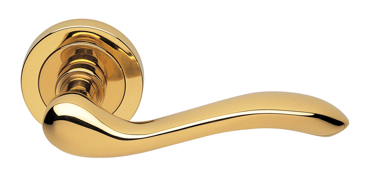 High quality image of Manital - Apollo Lever on Round Rose - Polished Brass | Sku. aq3 | Trade Door Handles.