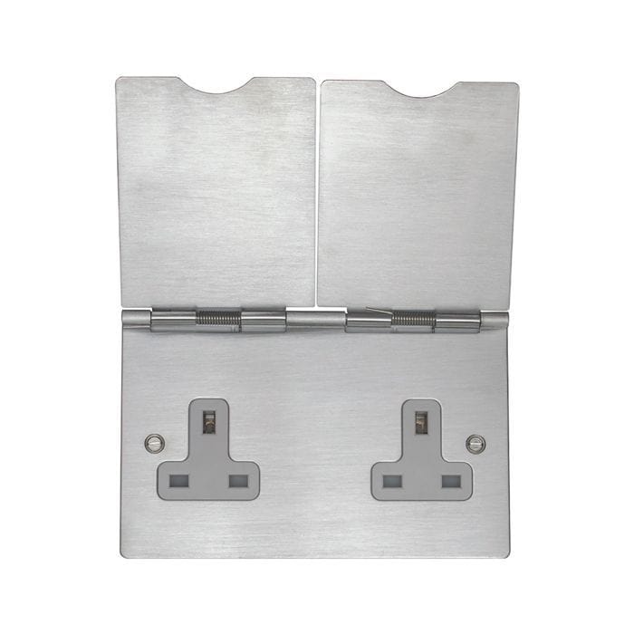 EuroLite Electrical Grey / 2 Gang Floor Socket Eurolite Floor Sockets 2 Gang Floor Socket - Satin Stainless Steel