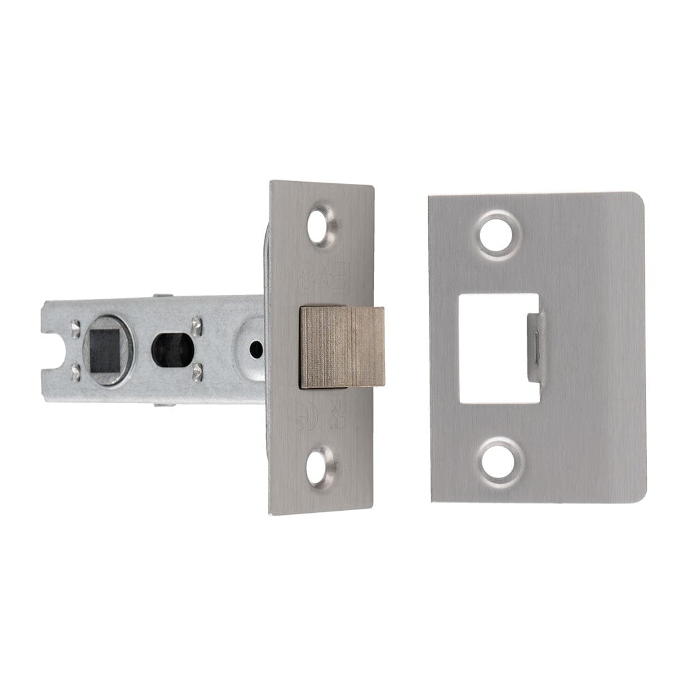 Eurospec Locks & Latches Satin Stainless Steel / Locks and Latches Eurospec - 64MM BOLT-THROUGH TUBULAR LATCH - 8MM FOLLOWER - SQUARE - SSS