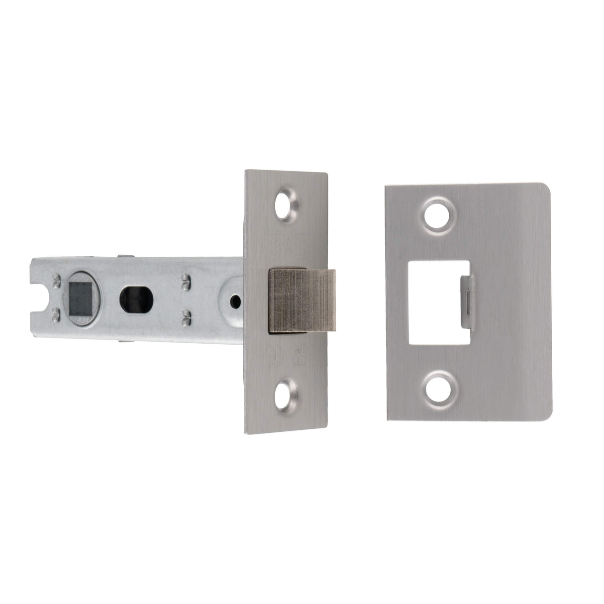 Eurospec Locks & Latches Satin Stainless Steel / Locks and Latches Eurospec - 76MM BOLT-THROUGH TUBULAR LATCH - 8MM FOLLOWER - SQUARE - SSS