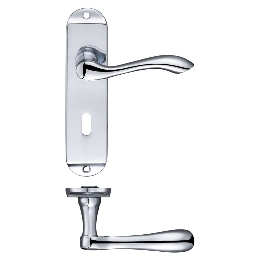 High quality image of the Fulton & Bray - Arundel Lever Lock (57mm c/c) Furniture - Short Plate 175 x 42mm - Polished Chrome | Sku. fb021cp | available to order from Trade Door Handles.