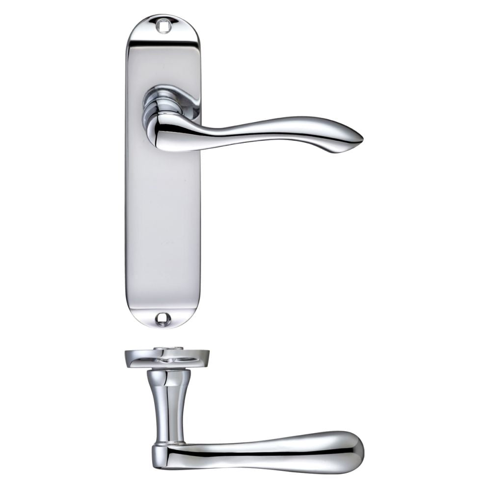 High quality image of the Fulton & Bray - Arundel Lever Latch Furniture - Short Plate 175 x 42mm - Polished Chrome | Sku. fb022cp | available to order from Trade Door Handles.