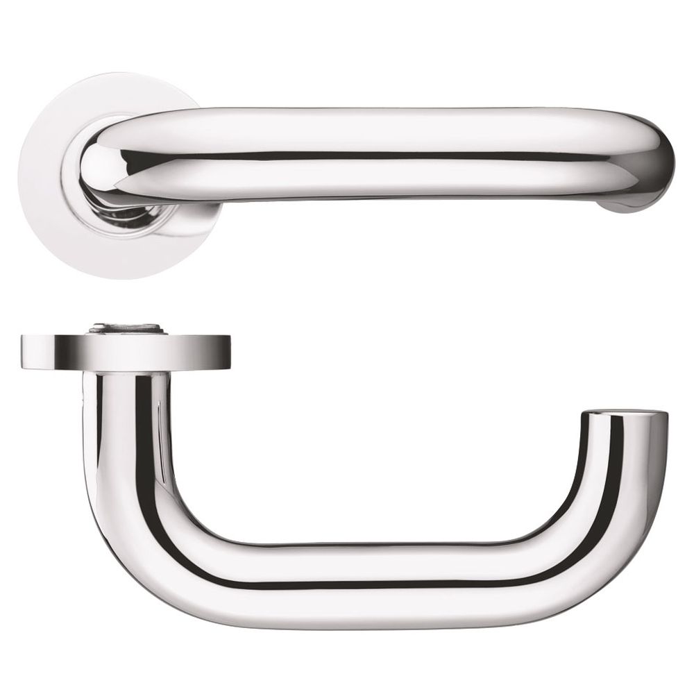 High quality image of the Fulton & Bray - 19mm Return to Door Lever on Round Rose - Polished Chrome | Sku. fb030cp | available to order from Trade Door Handles.