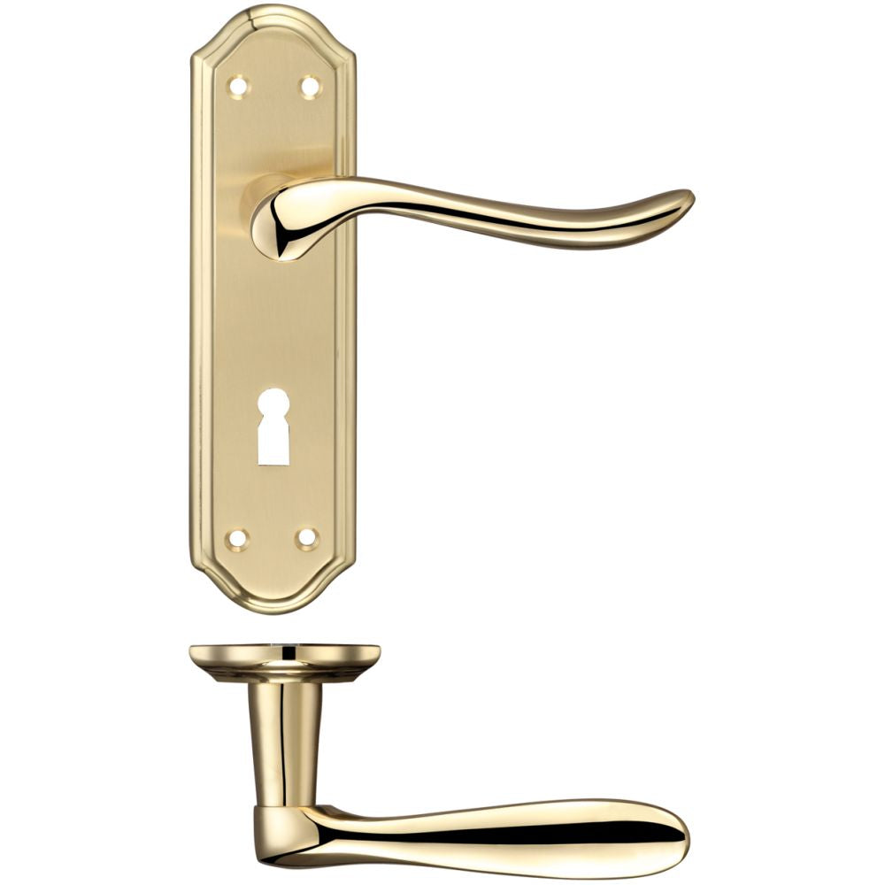 High quality image of the Fulton & Bray - Lincoln Lever Lock (57mm c/c) Furniture 180 x 48mm - Satin Chrome/Polished Chrome | Sku. fb041sbpb | available to order from Trade Door Handles.