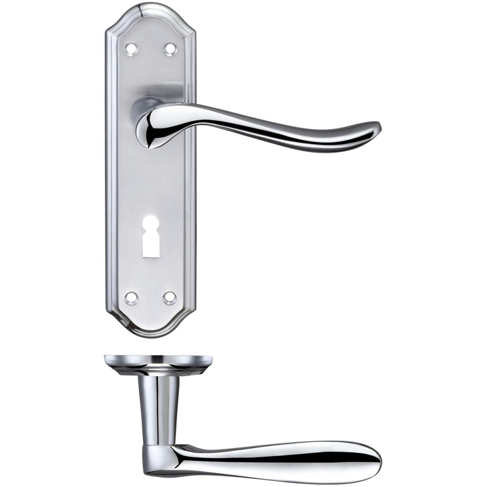 High quality image of the Fulton & Bray - Lincoln Lever Lock (57mm c/c) Furniture 180 x 48mm - Satin Chrome/Polished Chrome | Sku. fb041sccp | available to order from Trade Door Handles.