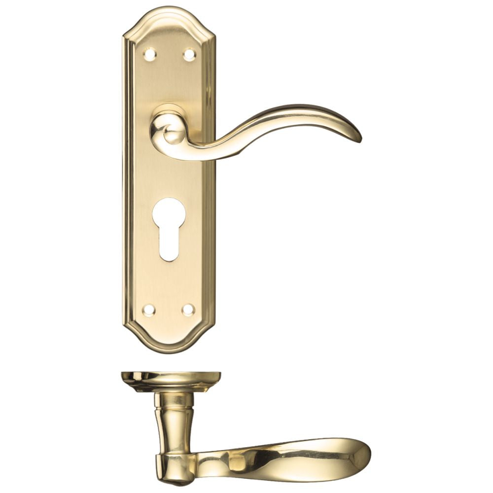High quality image of the Fulton & Bray - Winchester Lever Euro Lock (47.5mm c/c) Furniture 180 x 48mm - Satin Chrome/Polished Chrome | Sku. fb051epsbpb | available to order from Trade Door Handles.