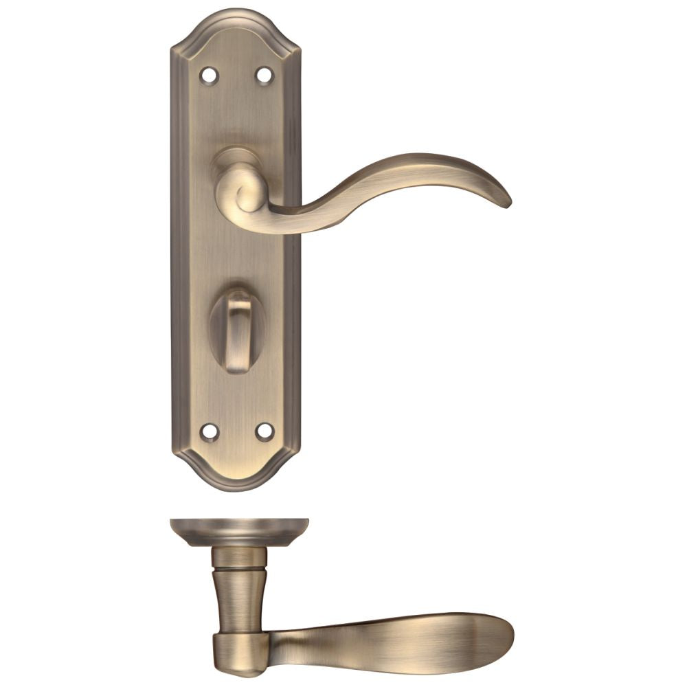 High quality image of the Fulton & Bray - Winchester Lever Bathroom (57mm c/c) Furniture 180 x 48mm - Florentine Bronze | Sku. fb053fb | available to order from Trade Door Handles.