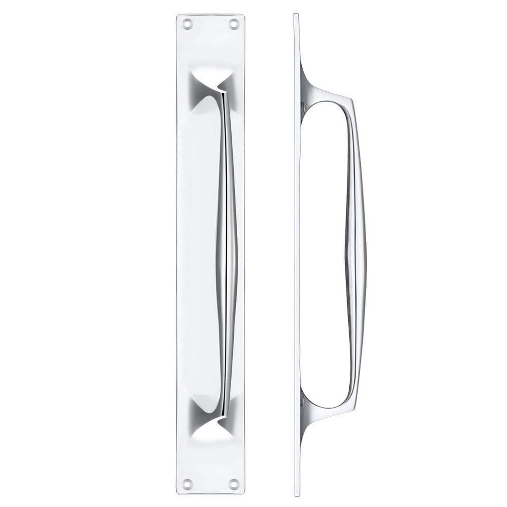 High quality image of the Fulton & Bray - Cast Brass Pull Handle with Backplate - 425 x 60mm - Polished Chrome | Sku. fb112bcp | available to order from Trade Door Handles.