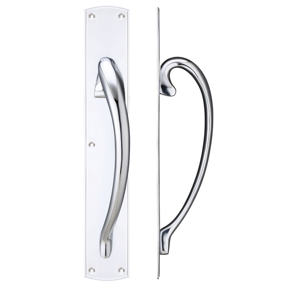 High quality image of the Fulton & Bray - Cast Brass Large Pull Handle with Backplate - Right Handed - 457 x 76mm - Polished Chrome | Sku. fb118rcp | available to order from Trade Door Handles.