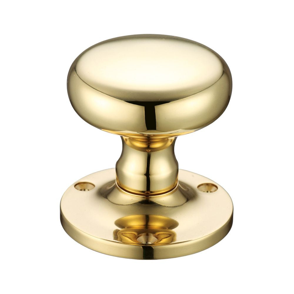 High quality image of the Fulton & Bray - Mushroom Mortice Knob Furniture 62.5mm Rose dia. - Polished Brass | Sku. fb201 | available to order from Trade Door Handles.