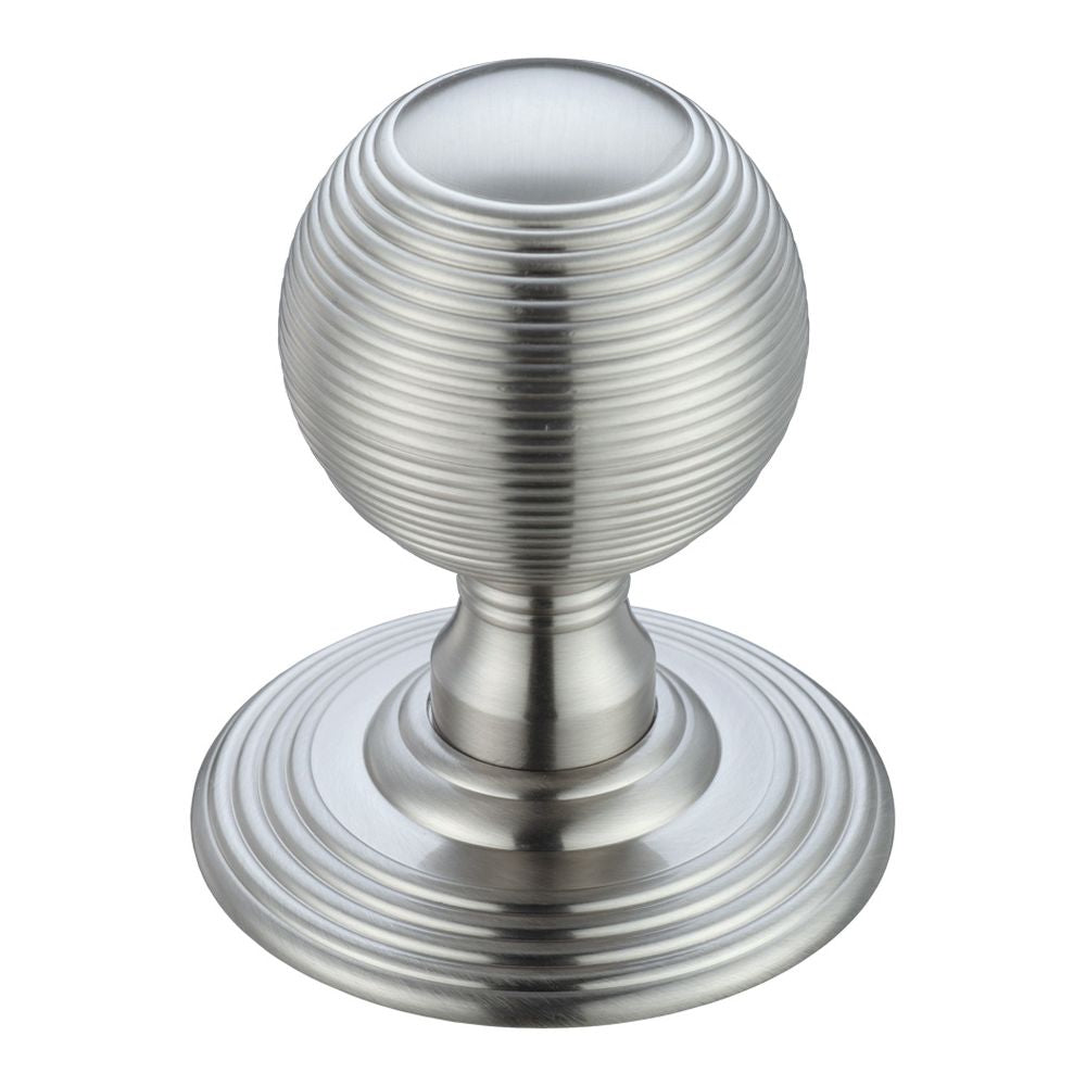 High quality image of the Fulton & Bray - Ringed Mortice Knob on Round Rose - Concealed Fix - Solid - Satin Chrome | Sku. fb306sc | available to order from Trade Door Handles.
