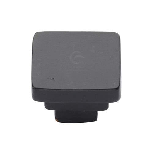 M.Marcus Cabinet Knob Square Stepped Design 32mm Matt Black Rustic Iron