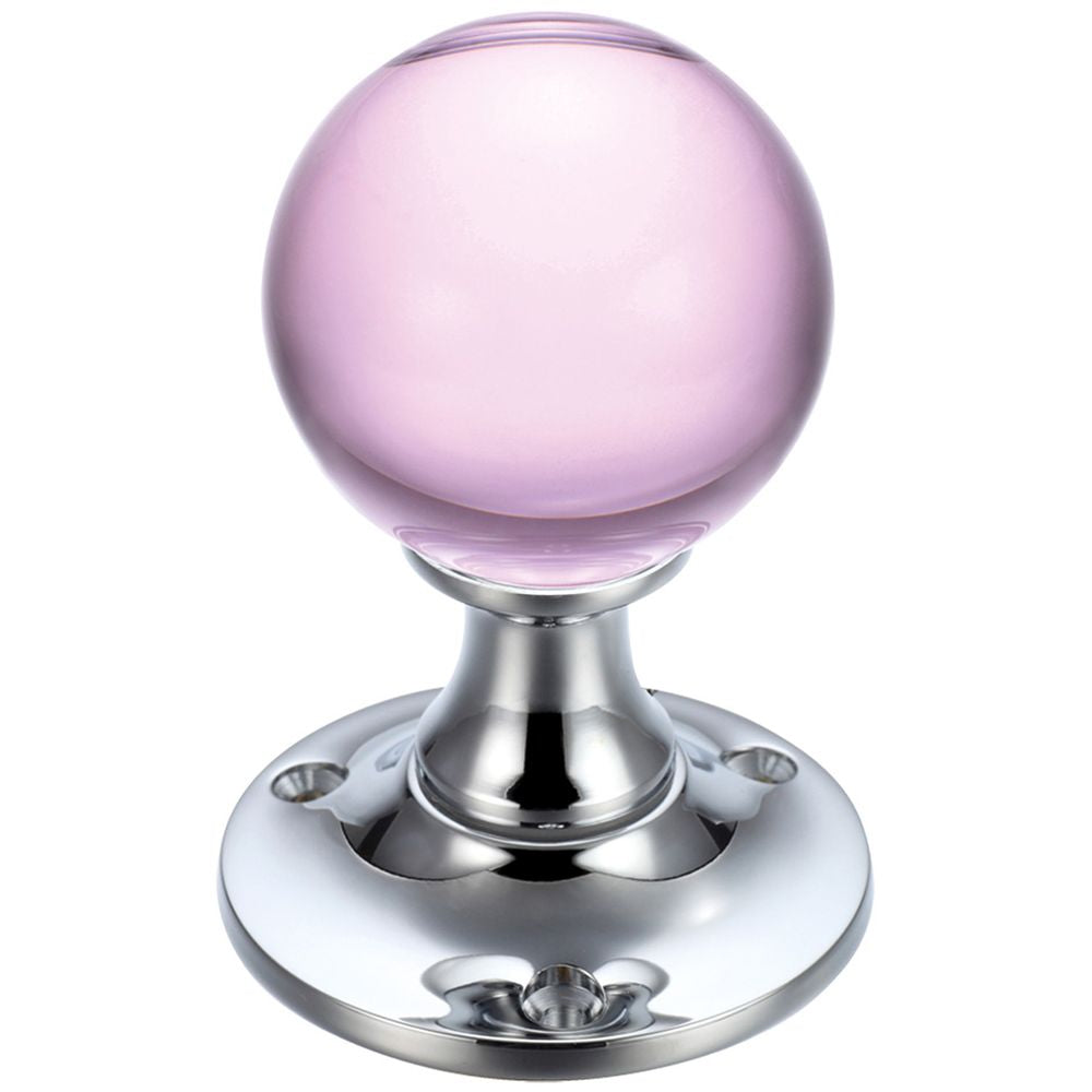 High quality image of the Fulton & Bray - Glass Ball Mortice Knob - Plain Pink - 50mm - Polished Chrome | Sku. fb400cpp | available to order from Trade Door Handles.