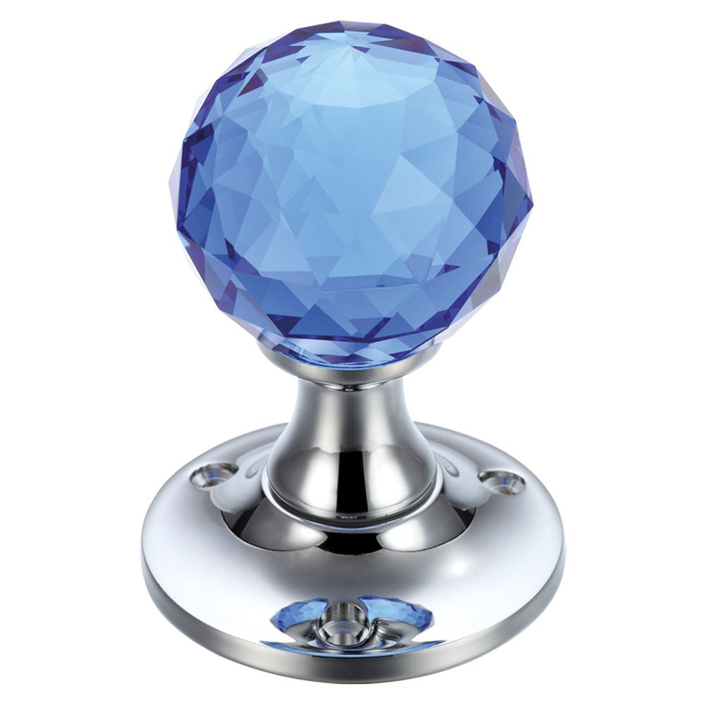 High quality image of the Fulton & Bray - Glass Ball Mortice Knob - Facetted Blue - 50mm - Polished Brass | Sku. fb401cpb | available to order from Trade Door Handles.