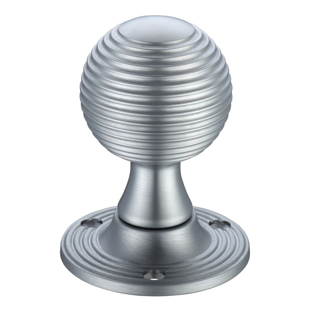 High quality image of the Fulton & Bray - Queen Anne Mortice Knob Furniture 60mm Rose dia. - Satin Chrome | Sku. fb507sc | available to order from Trade Door Handles.