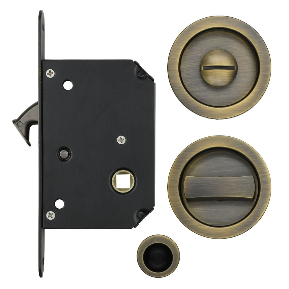 High quality image of the Fulton & Bray - Sliding Door Lock Set - Suitable for 35-45mm Thick Doors - Antique Brass | Sku. FB81AB | available to order from Trade Door Handles.
