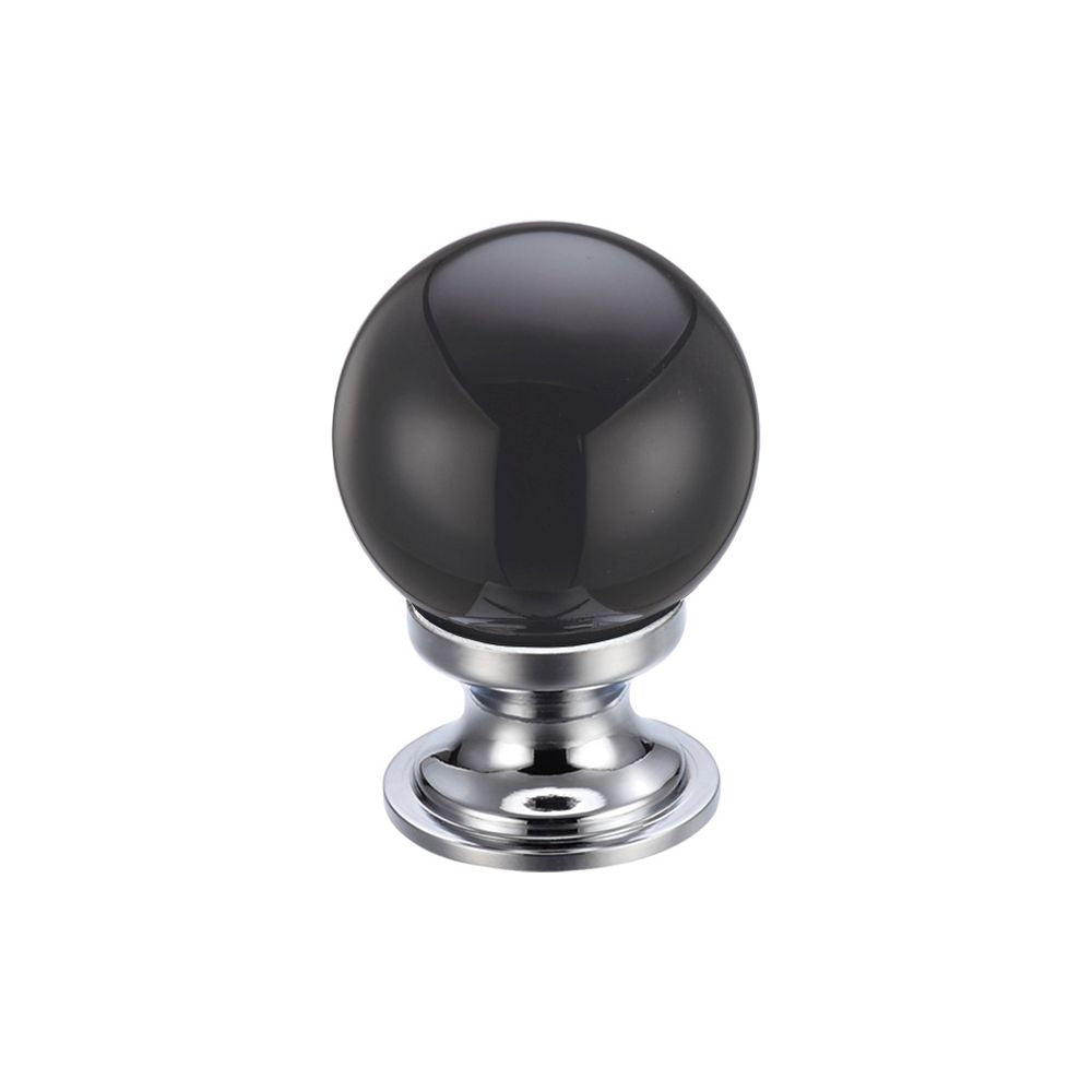 High quality image of the Fulton & Bray - Glass Ball Cabinet Knob - Plain Black 25mm - Polished Chrome | Sku. fch02acpbl | available to order from Trade Door Handles.