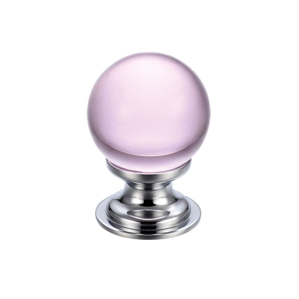 High quality image of the Fulton & Bray - Glass Ball Cabinet Knob - Plain Pink 30mm - Polished Chrome | Sku. fch02bcpp | available to order from Trade Door Handles.