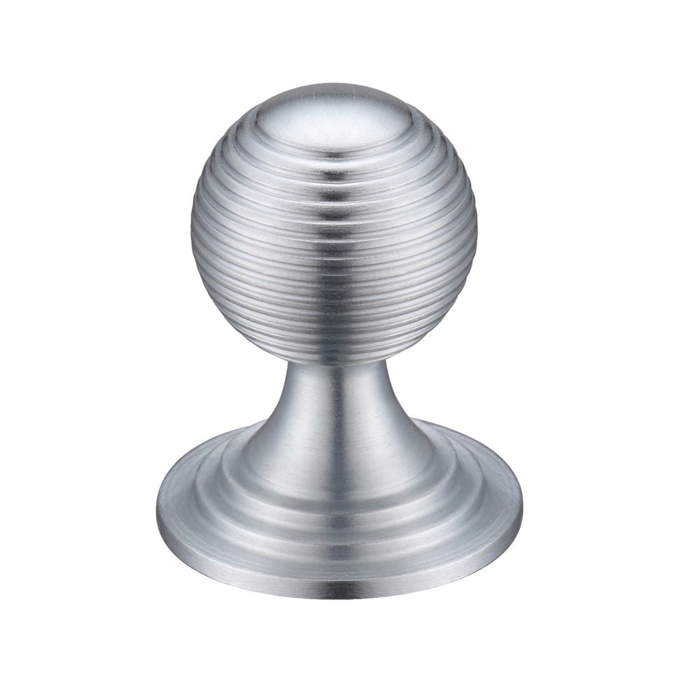 High quality image of the Fulton & Bray - Queen Anne Ringed Knob 38mm rose dia. - Satin Chrome | Sku. fch08csc | available to order from Trade Door Handles.