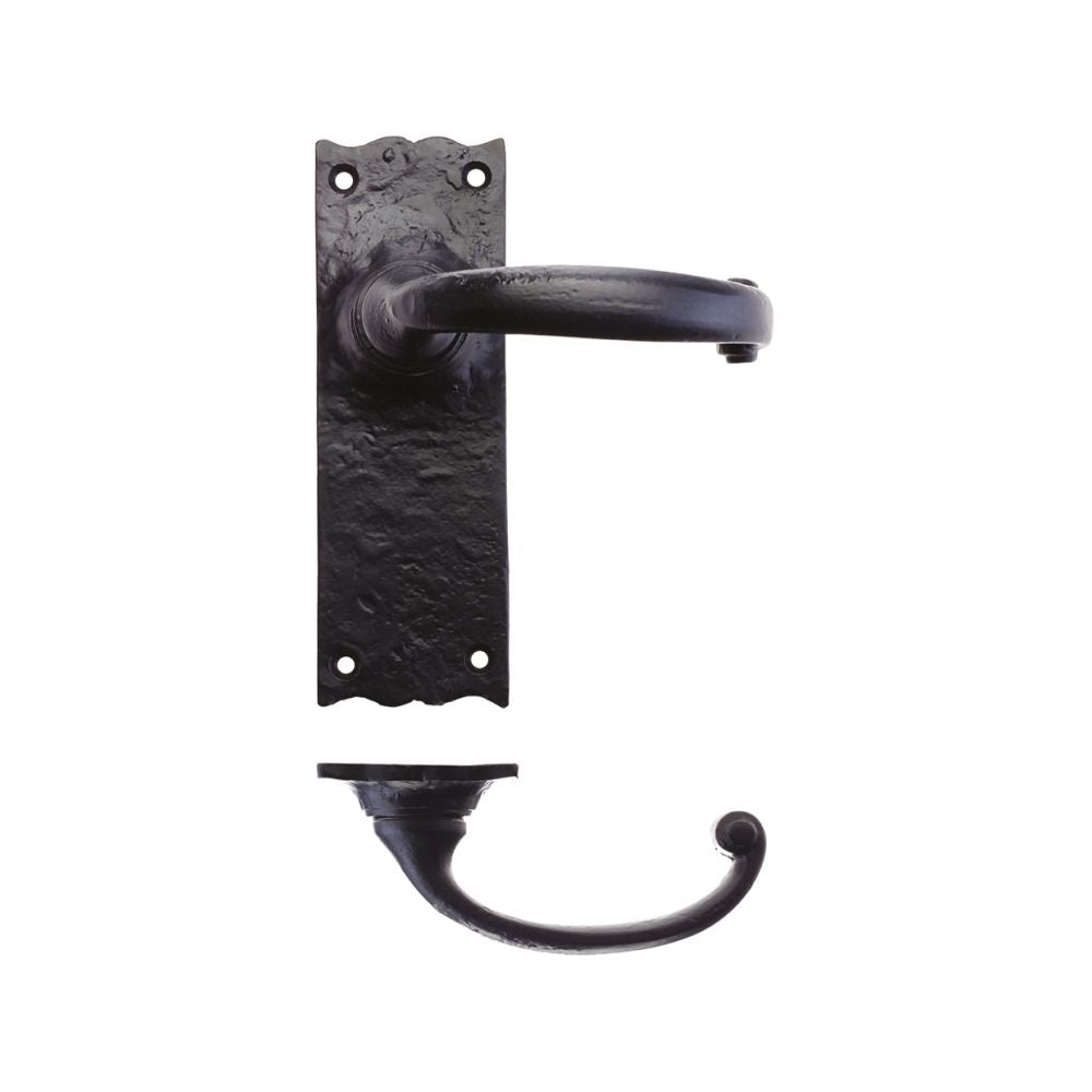 High quality image of the Foxcote Foundries - Traditional Lever on Latch Backplate - 6" - Antique Black | Sku. ff112 | available to order from Trade Door Handles.