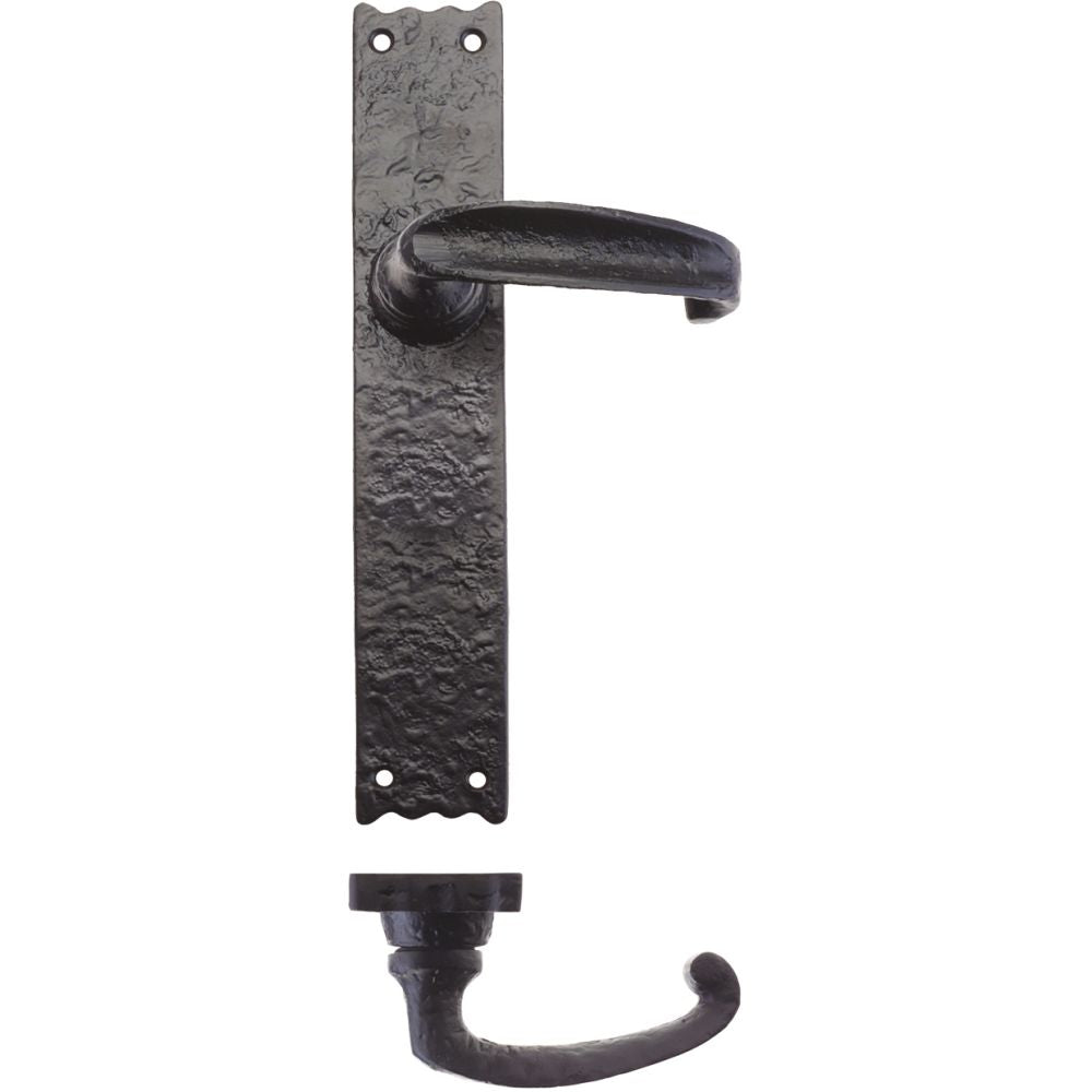 High quality image of the Foxcote Foundries - Traditional Lever on Latch Long Backplate - 10" - Antique Black | Sku. ff512 | available to order from Trade Door Handles.