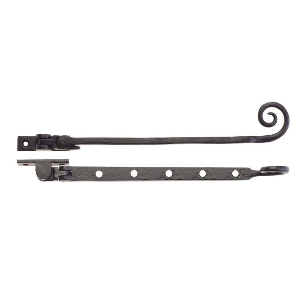 High quality image of the Foxcote Foundries - Curly Tail Casement Stay - 12" - Antique Black | Sku. ff90c | available to order from Trade Door Handles.