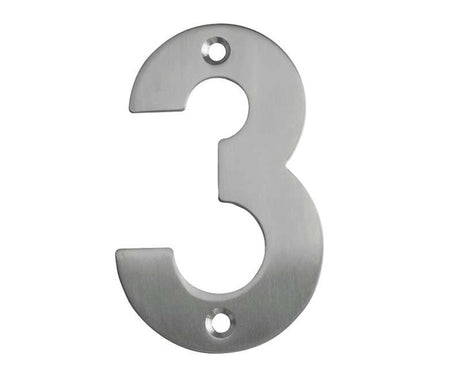 Frelan Hardware Door Furniture Satin Stainless Steel / Numerals / 3 Frelan - 100mm No.3 Numeral - Grade 304 Satin Stainless Steel