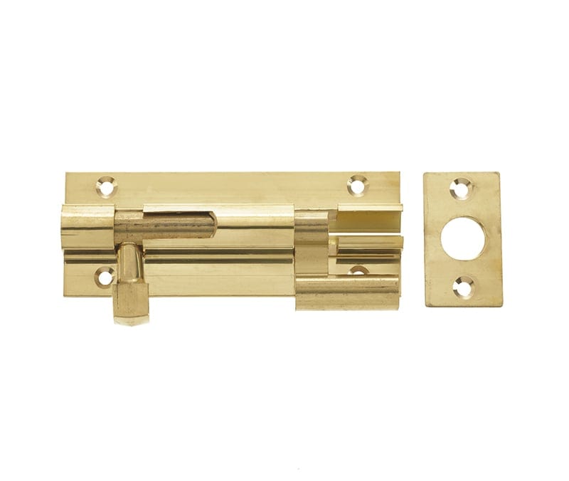 Frelan Hardware Accessories Polished Brass / Cranked Surface Bolts / 100mm / 4" Frelan - 100x38mm PB NKD Barrel Bolt
