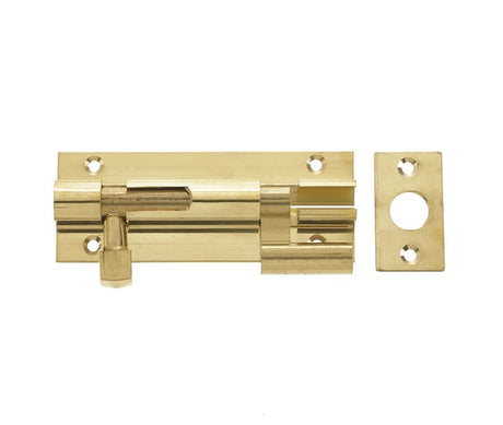 Frelan Hardware Accessories Polished Brass / Cranked Surface Bolts / 100mm / 4" Frelan - 100x38mm PB NKD Barrel Bolt