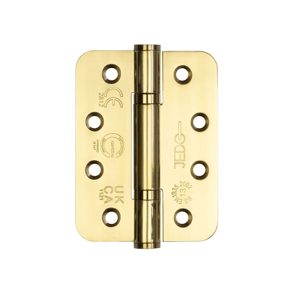 Frelan Hardware Hinges Brass Finish / Ball Bearing Hinges / 4" x (102mm) Frelan - 102x76x3mm PVD radius PBH 3 knuckle hinge pack of 3