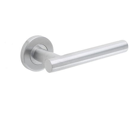 Frelan Hardware Door Furniture Satin Stainless Steel / Round Rose Frelan - 19mm Dia. SSS Atlanta lever on 8mm Rose Grade 201