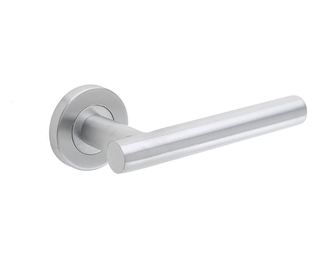 Frelan Hardware Door Furniture Satin Stainless Steel / Round Rose Frelan - 19mm Dia. SSS Atlanta lever on 8mm Rose Grade 201