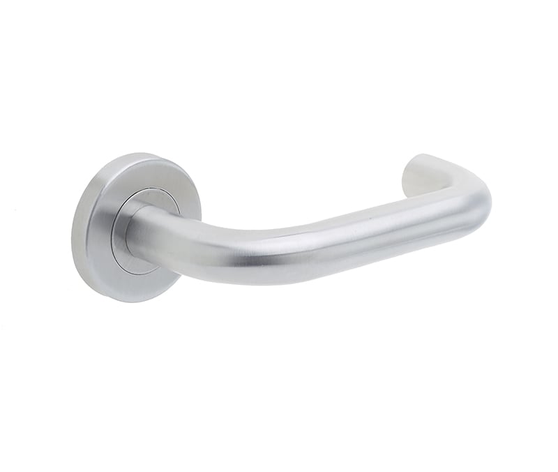 Frelan Hardware Door Furniture Satin Stainless Steel / Round Rose Frelan - 19mm Dia. SSS Orbit lever on 8mm Rose Grade 201