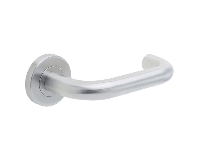 Frelan Hardware Door Furniture Satin Stainless Steel / Round Rose Frelan - 19mm Dia. SSS Orbit lever on 8mm Rose Grade 201