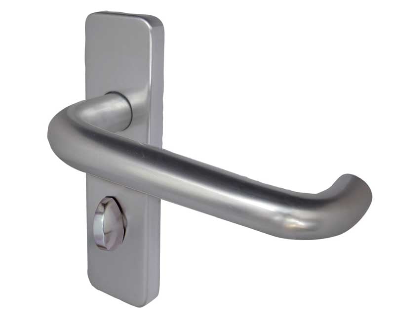 Frelan Hardware Door Furniture Satin Anodised Aluminium / Bathroom Lock Handles Frelan - 19mm Round Bar Door Handle on Bathroom Plate Satin Anodised Aluminium