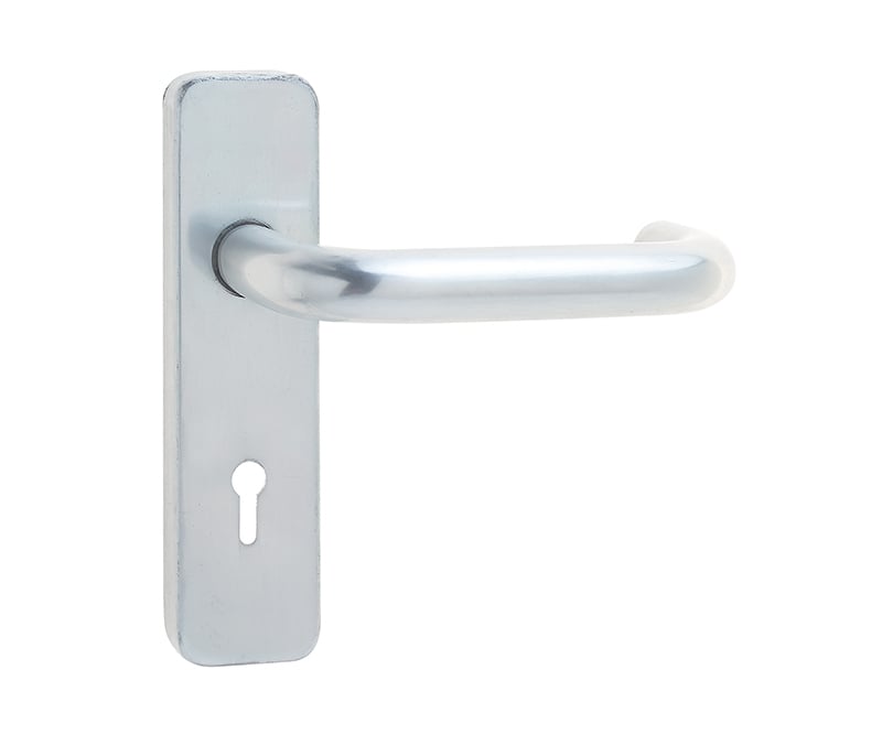 Frelan Hardware Door Furniture Satin Anodised Aluminium / Std. Lock Handles Frelan - 19mm Round Bar Door Handle on Lockplate Satin Anodised Aluminium