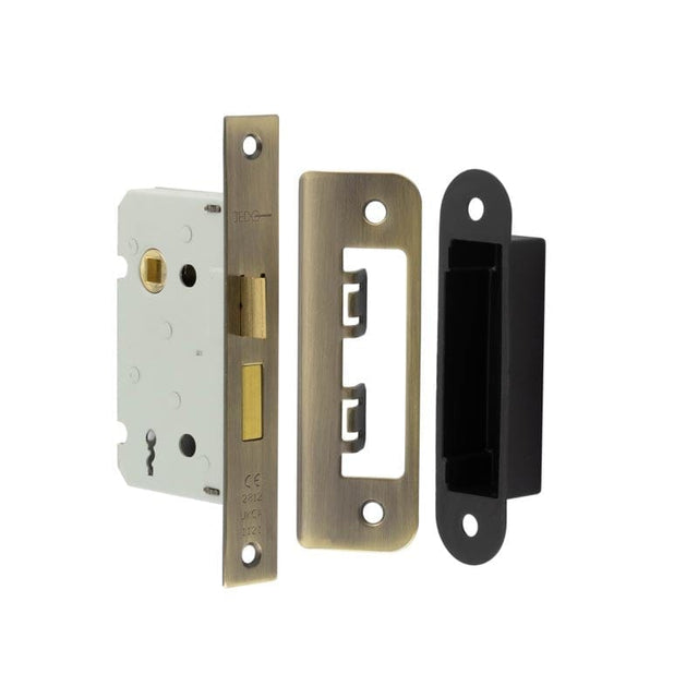 Frelan Hardware Locks & Latches Antique Brass Frelan - 63mm AB 2/L sashlock square forend & radiused strike plate