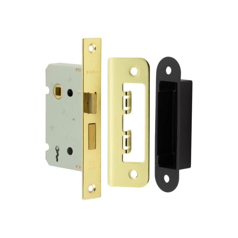 Frelan Hardware Locks & Latches Electro Brass Frelan - 63mm EB 2/L sashlock square forend & radiused strike plate