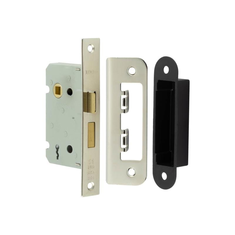 Frelan Hardware Locks & Latches Nickel Plated Frelan - 63mm NP 2/L sashlock square forend & radiused strike plate