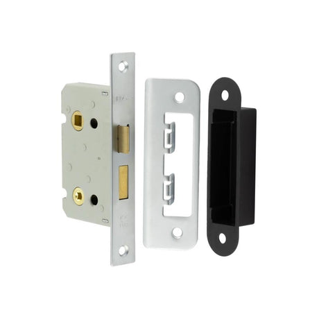 Frelan Hardware Locks & Latches Satin Nickel Frelan - 63mm SN bathroom lock square forend & radiused strike plate
