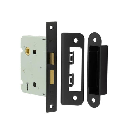 Frelan Hardware Locks & Latches Black Frelan - 76mm BL 2/L sashlock square forend & radiused strike plate
