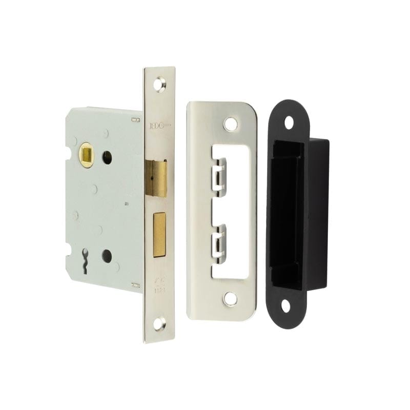 Frelan Hardware Locks & Latches Nickel Plated Frelan - 76mm NP 2/L sashlock square forend & radiused strike plate