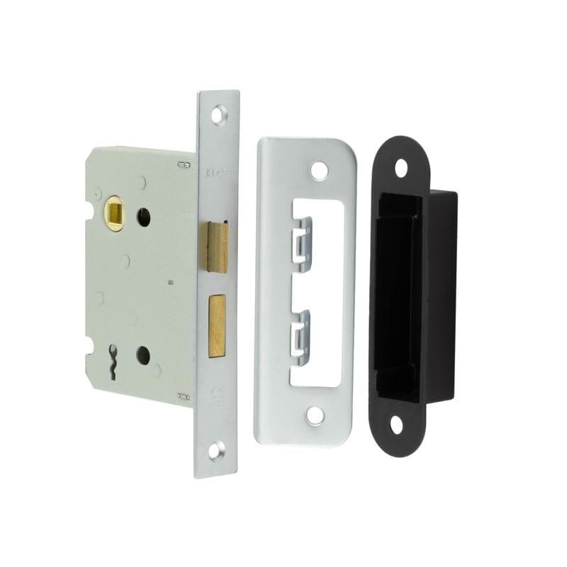 Frelan Hardware Locks & Latches Satin Nickel Frelan - 76mm SN 2/L sashlock square forend & radiused strike plate