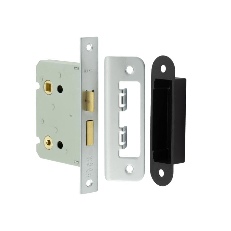Frelan Hardware Locks & Latches Satin Nickel Frelan - 76mm SN Bathroom lock square forend & radiused strike plate