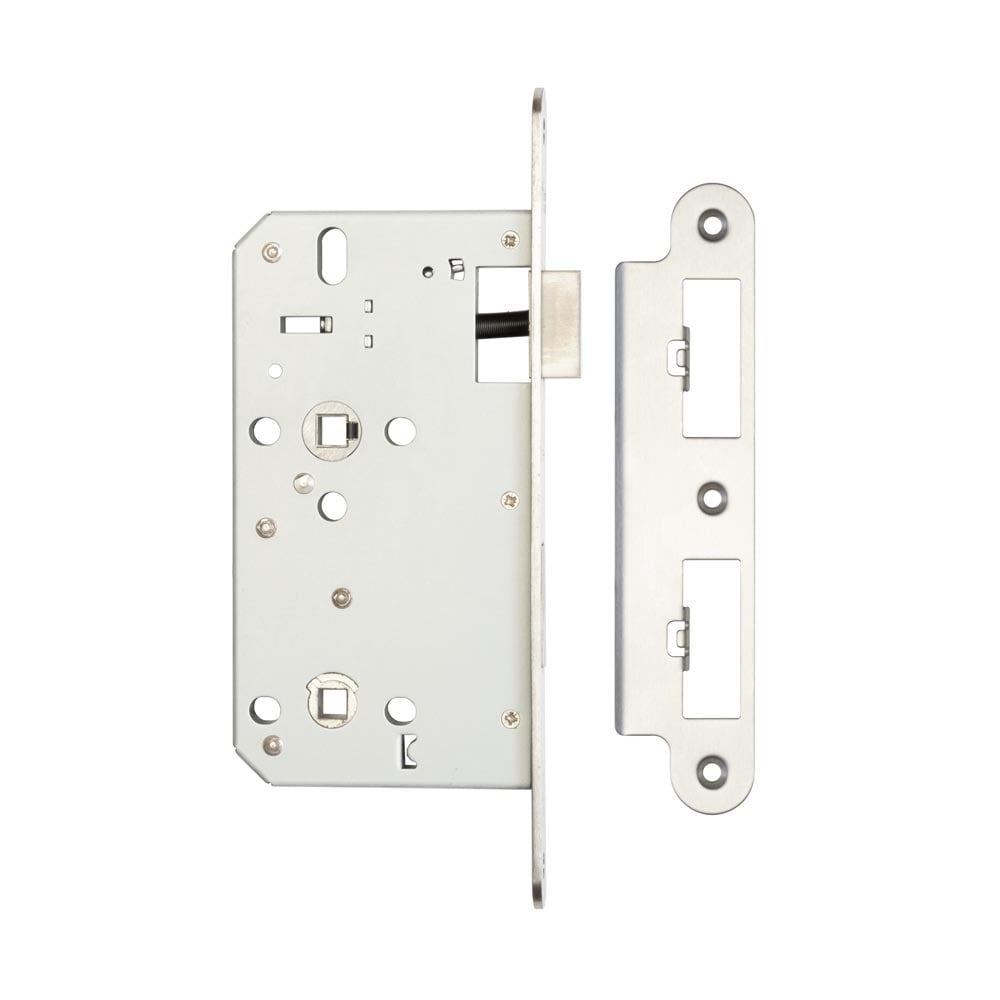 Frelan Hardware Locks & Latches Satin Stainless Steel Frelan - 78mm sss Din bathroom lock radiused 60mm backset