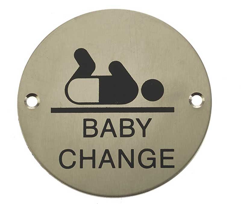 Frelan Hardware Door Furniture Satin Stainless Steel / Signs Frelan - Baby Change - Signage 75mm Dia. - Satin Stainless Steel