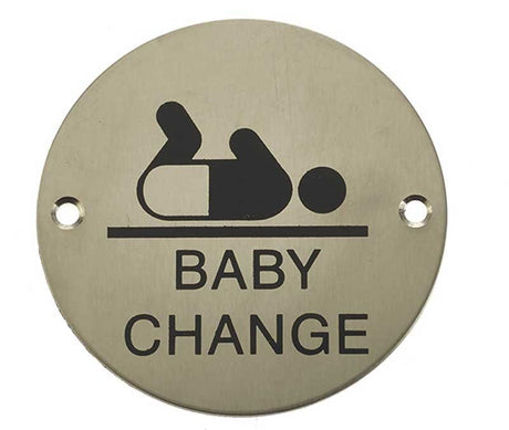 Frelan Hardware Door Furniture Satin Stainless Steel / Signs Frelan - Baby Change - Signage 75mm Dia. - Satin Stainless Steel