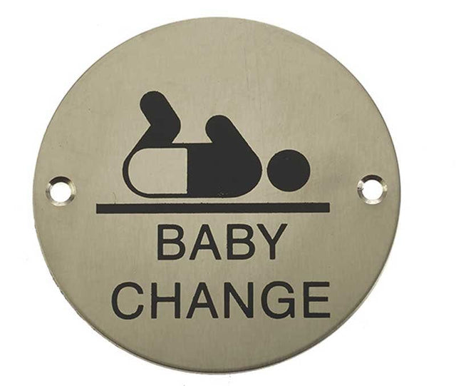Frelan Hardware Door Furniture Satin Stainless Steel / Signs Frelan - Baby Change - Signage 75mm Dia. - Satin Stainless Steel