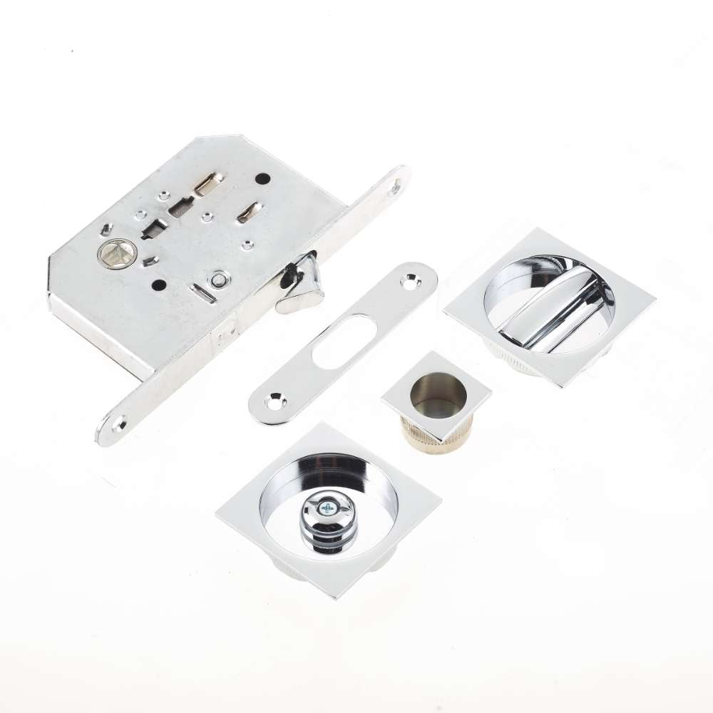Frelan Hardware Locks & Latches Polished Chrome / Sliding Door Locks / Square Frelan - BATHROOM SLIDING DOOR KIT SQUARE PC 40-45MM