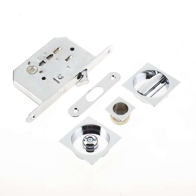 Frelan Hardware Locks & Latches Polished Chrome / Sliding Door Locks / Square Frelan - BATHROOM SLIDING DOOR KIT SQUARE PC 40-45MM